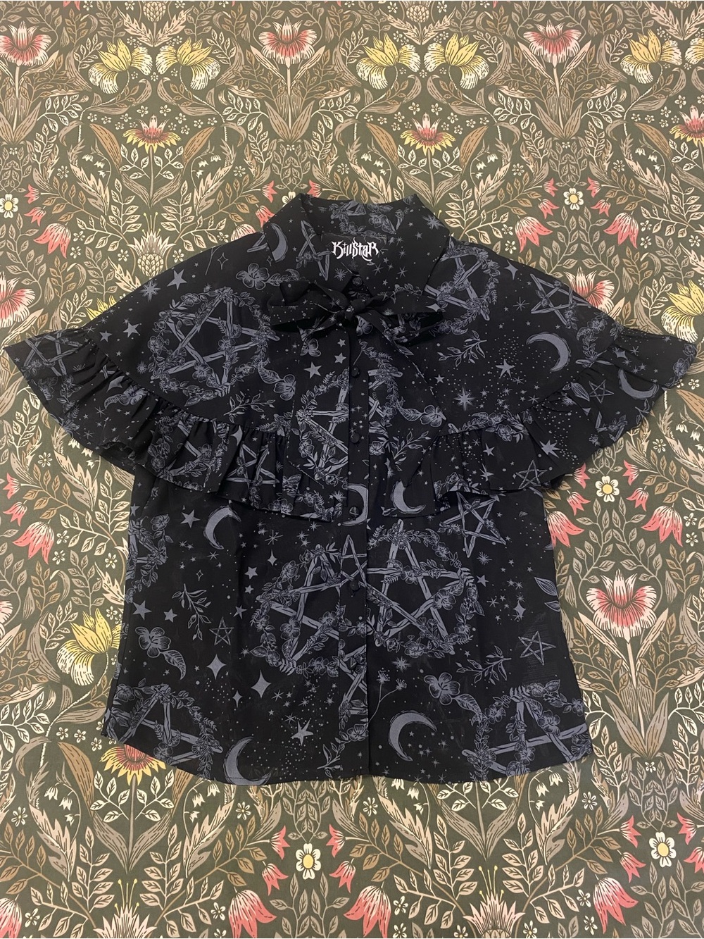 Killstar Black Mesh Celestial Ruffle Cape Shirt